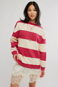 WTF Classic Striped Oversized Crewneck | Cherry Combo
