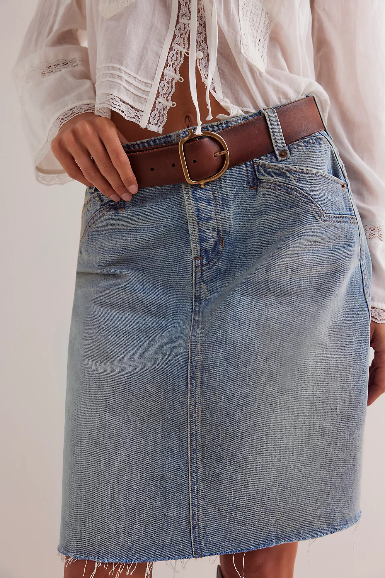 Suzy Denim Midi Skirt in Sun Stoned Blue