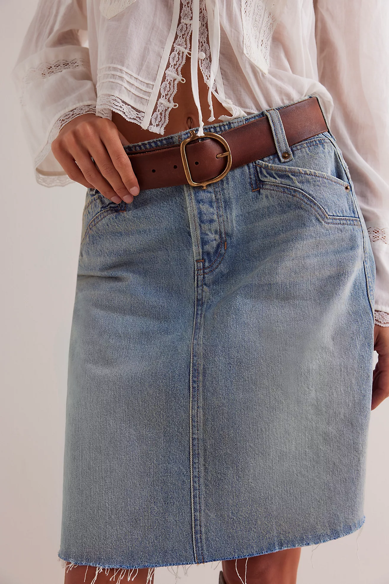 Suzy Denim Midi Skirt in Sun Stoned Blue