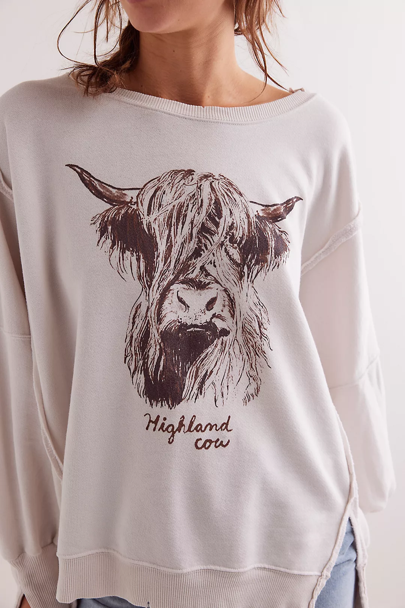 WTF Graphic Camden Pullover| Highland Cow