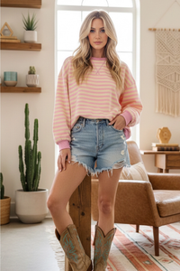 Multi Colour Striped Crew Neck | Pink & Cream