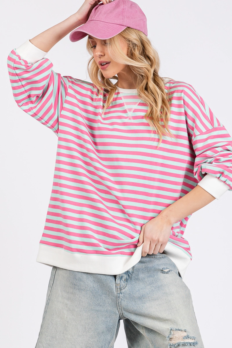 Multi Colour Striped Crew Neck | Pink & blue