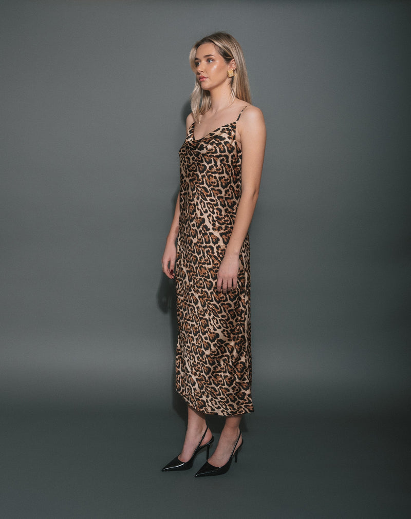 Satin Maxi Dress In Leopard