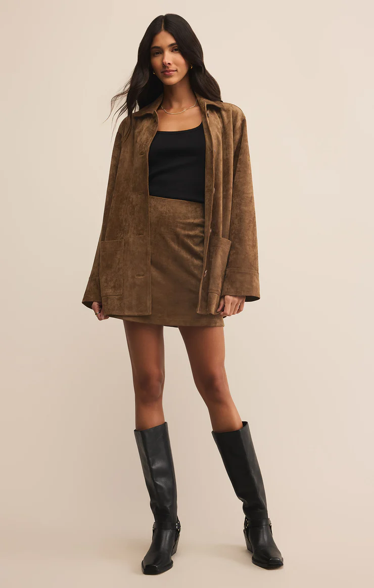 Ciera Vegan Suede Mini Skirt in Camel