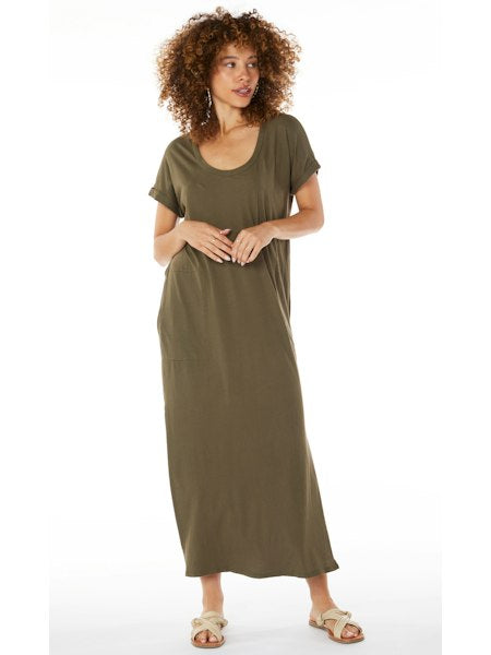 The Roll short Sleeve Midi Dress with Pockets In Troops