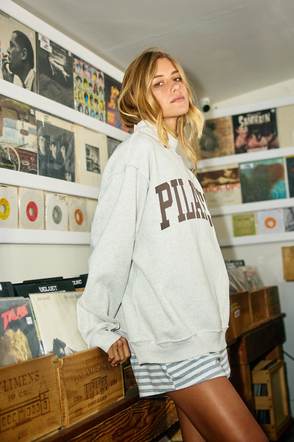 Pilates + Yoga Reversible Graphic Sweater | Ash Grey/Brown