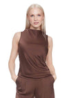 Veronica Belize Satin Sleeveless Top in Chocolate