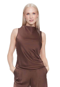 Veronica Belize Satin Sleeveless Top in Chocolate
