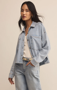 All Day Cropped Knit Jacket In Washed Indigo