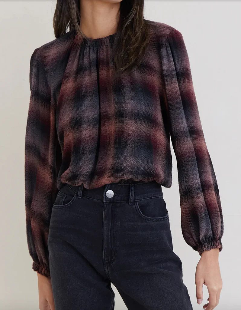 Smocked Trim Pullover in Canyon Plaid