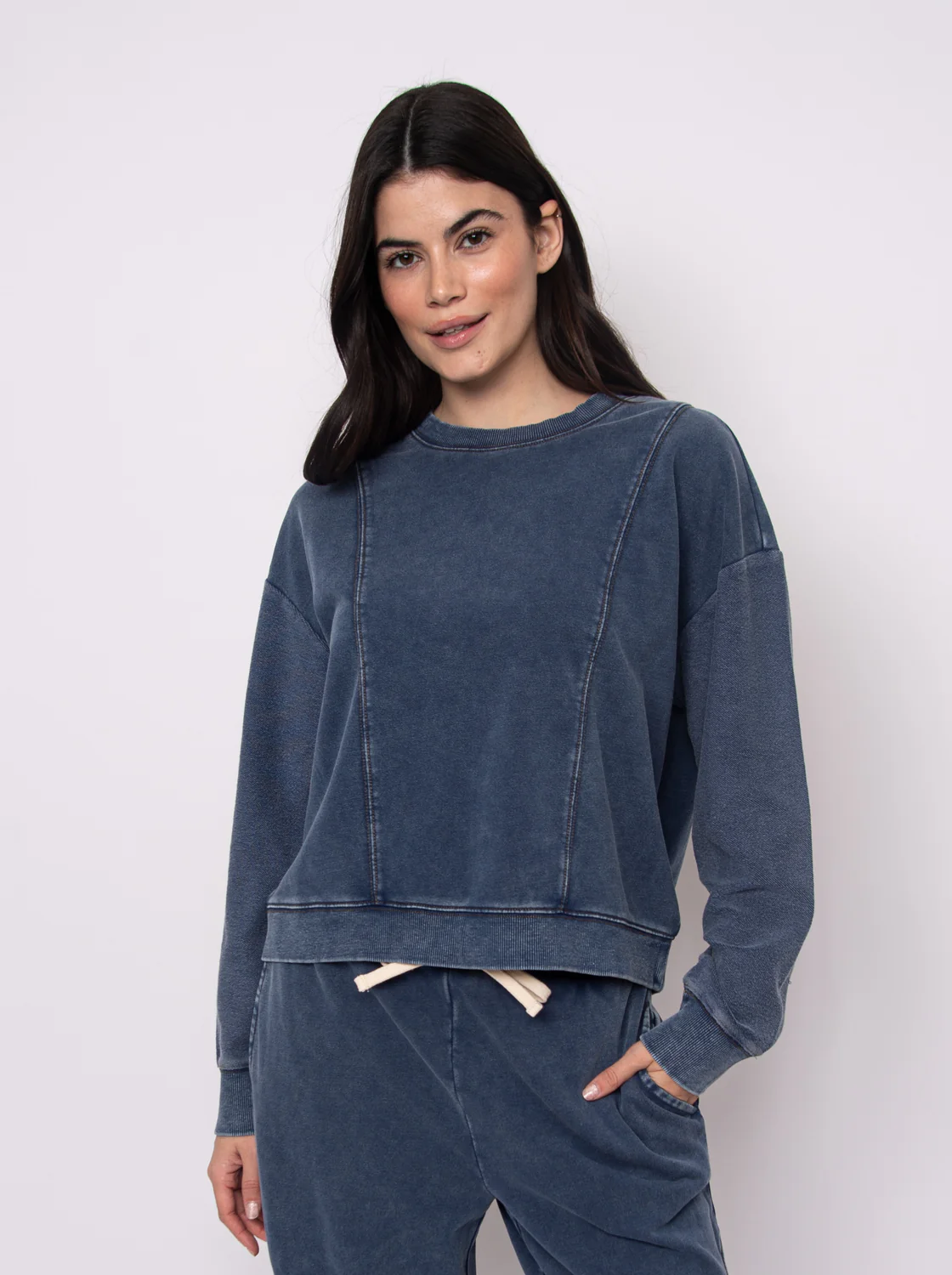 Kacey Denim Look French Terry Pullover