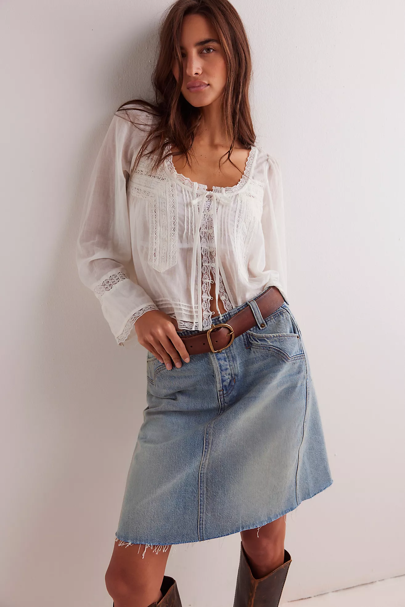 Suzy Denim Midi Skirt in Sun Stoned Blue