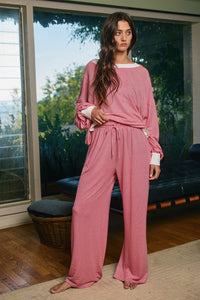Striped Wide Leg Lounge Pant in Red Stripe
