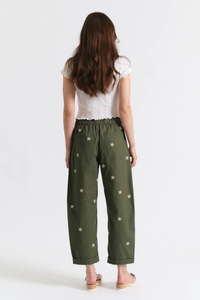Villa Drawstring Barrel Leg Pant | Bronze Green Daisy
