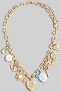 Assorted Charms And Heart Locket Chain Necklace