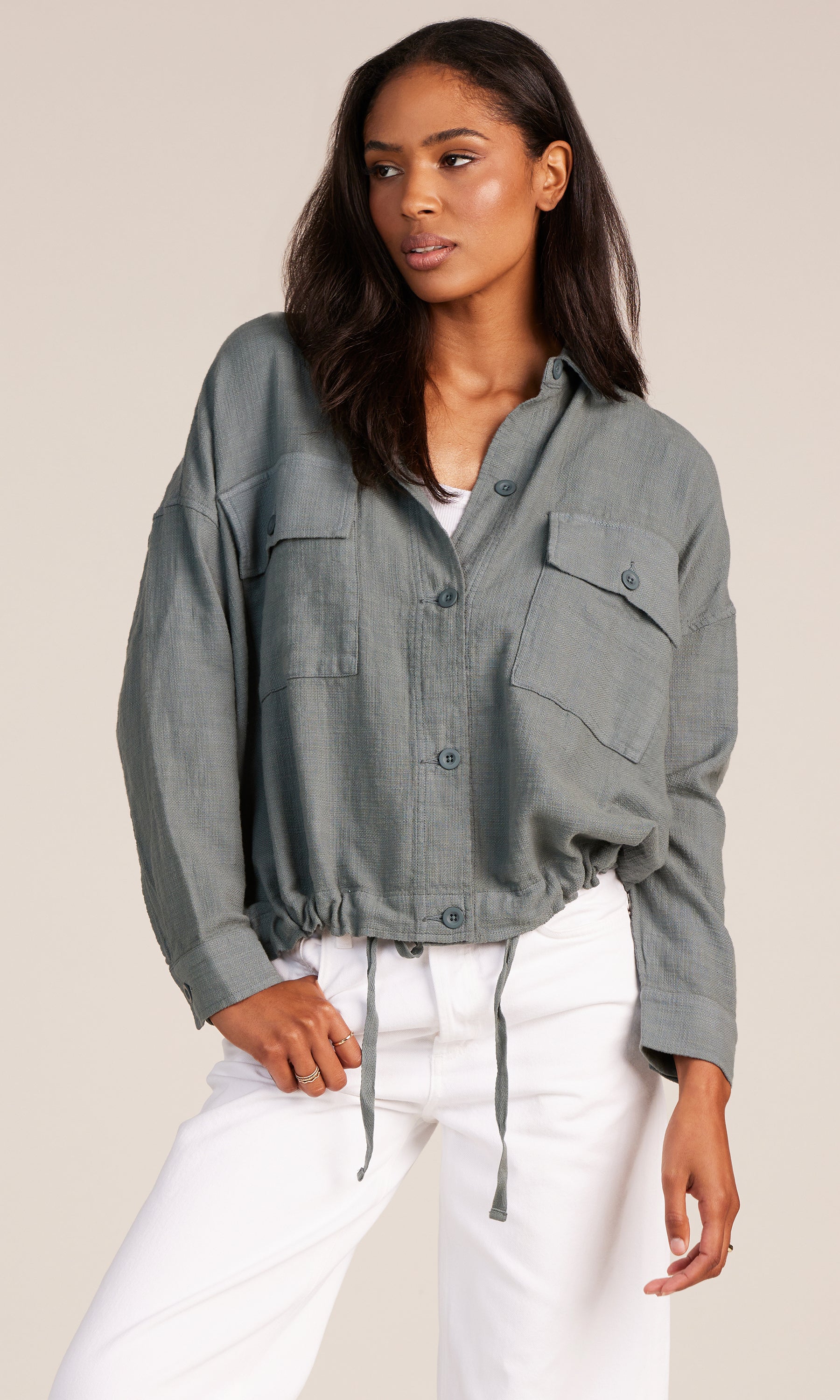 Collar Pocket Crop Jacket in Sage