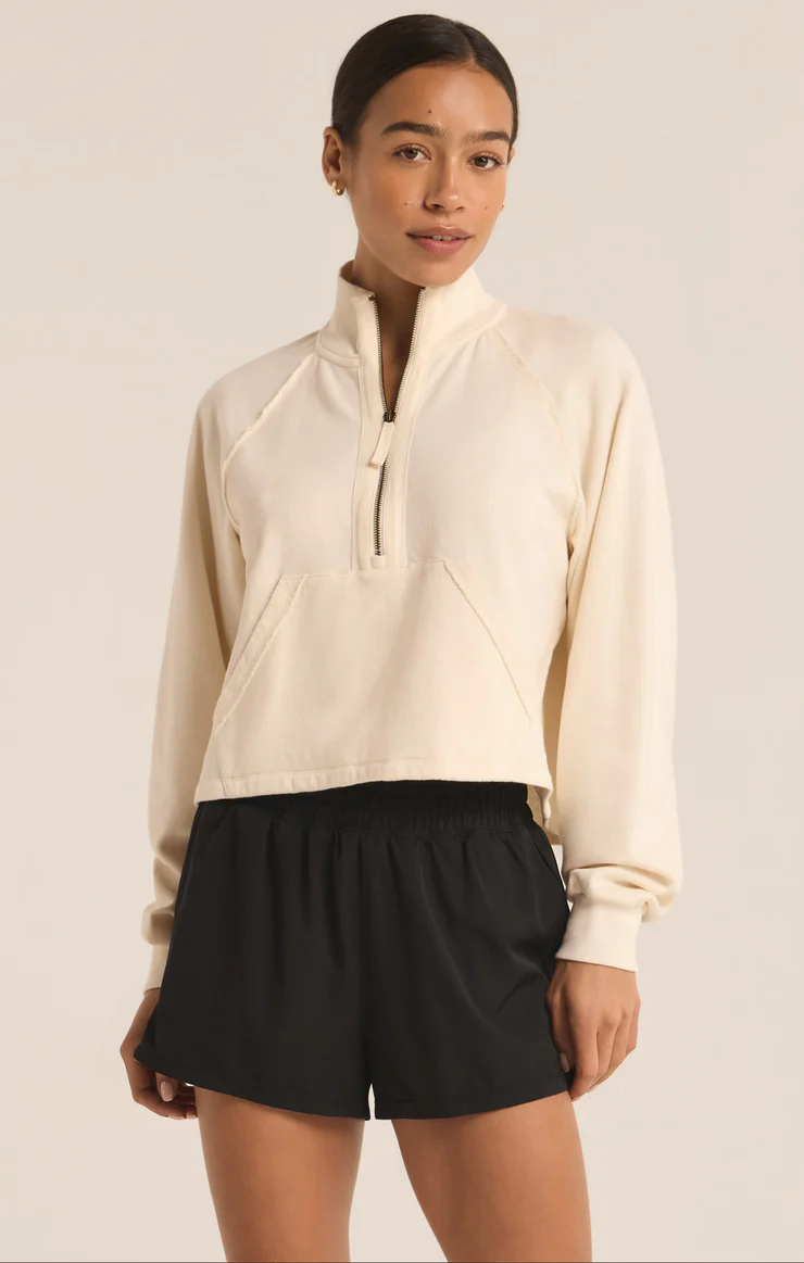 On The Run Half Zip Sweater In Sandstone