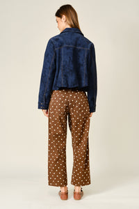 PRE-ORDER Polka Dot Barrel Denim Pants With Eyelet Waist in Brown