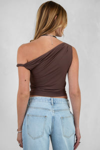 Jaime Light Weight One Shoulder Top | Brown