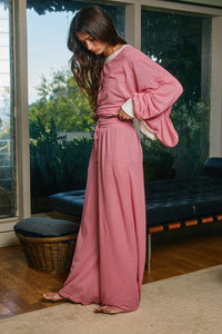 Striped Wide Leg Lounge Pant in Red Stripe