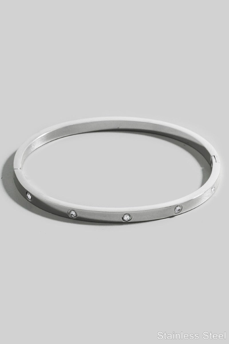 Stainless Steel Cz Studded Gold Plated Bangle Bracelet