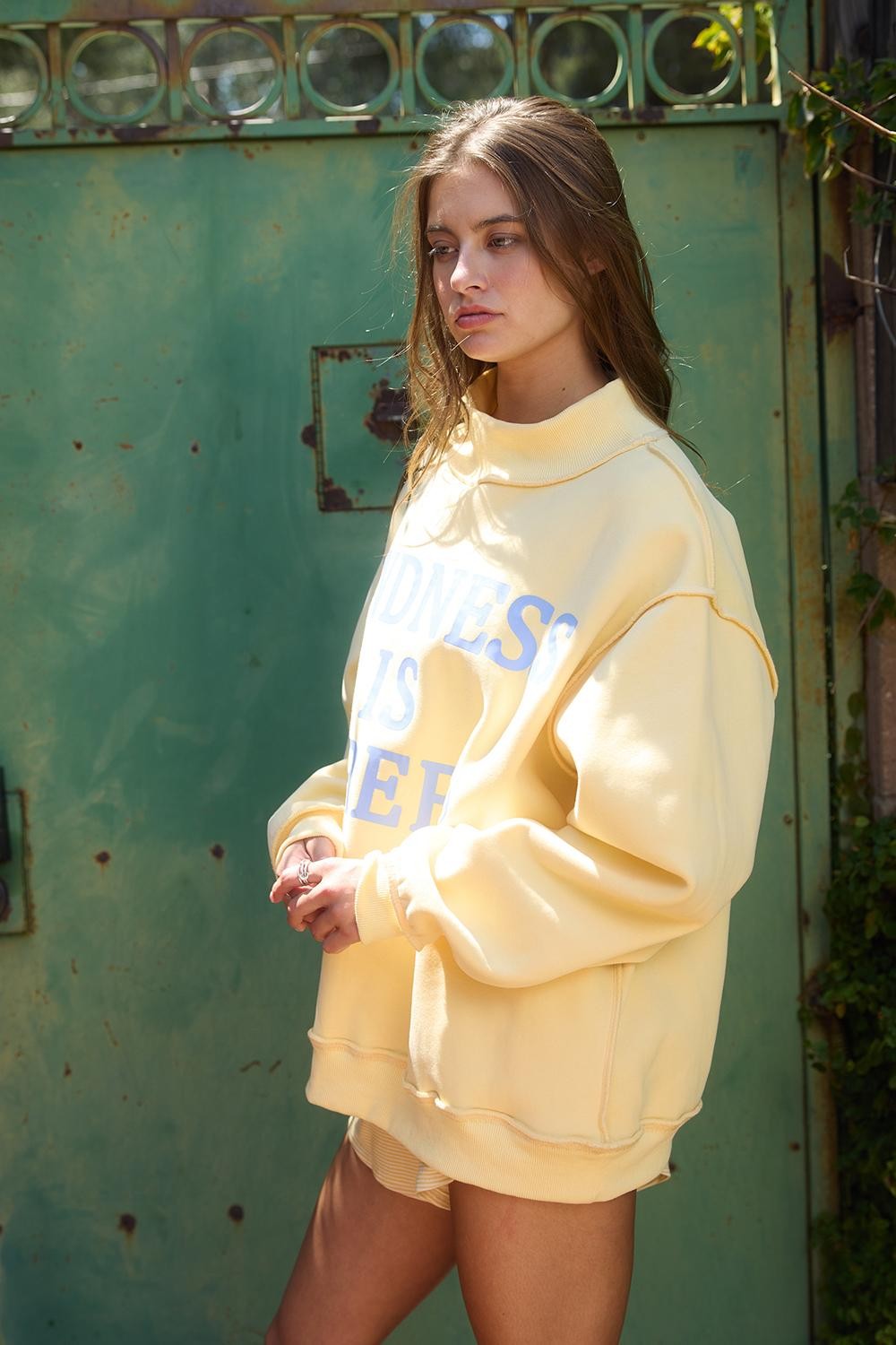 Kindness Is Free Reversible Graphic Sweater | Butter Yellow