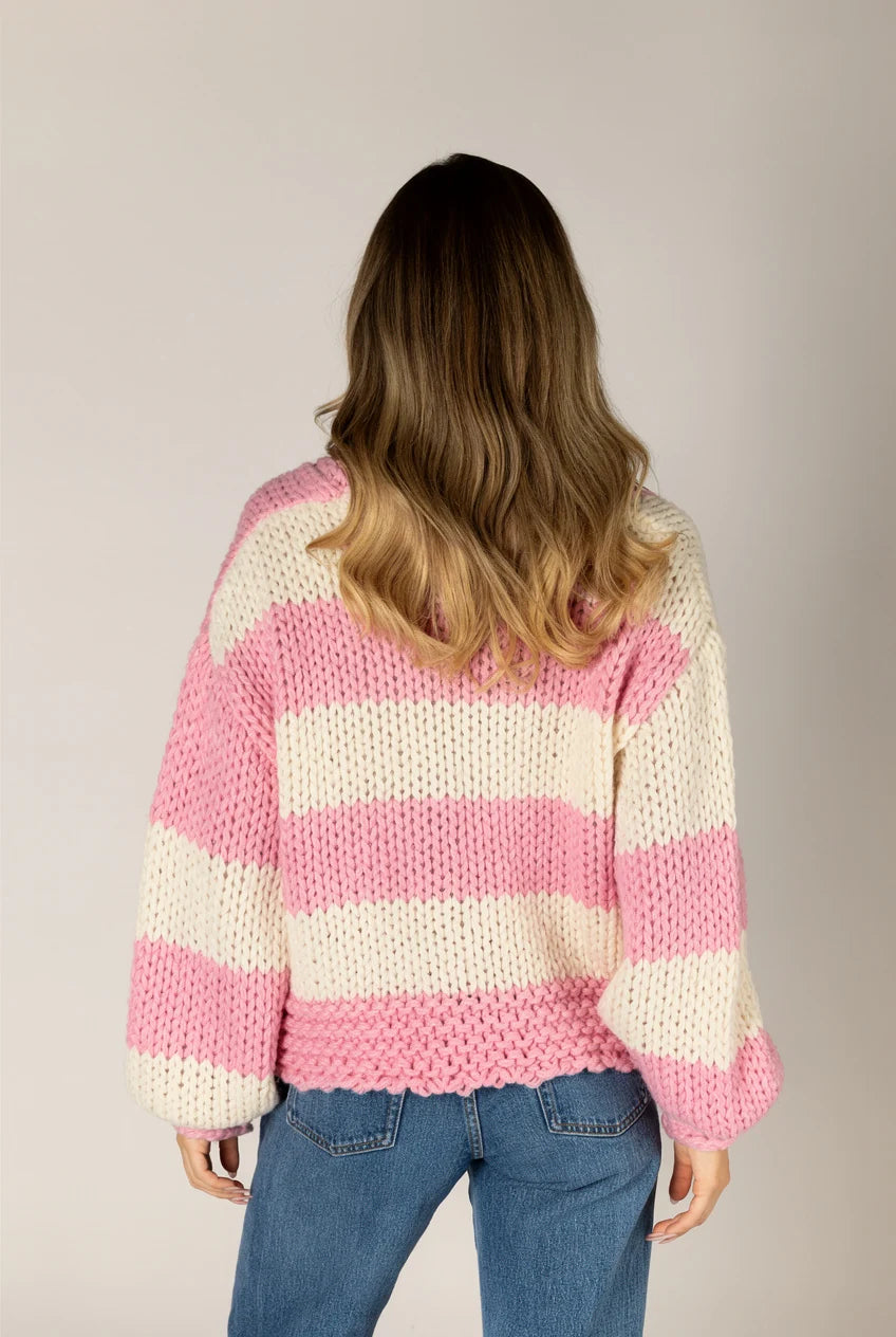 Leelee Hand Knit Cardi in Pink/Beige