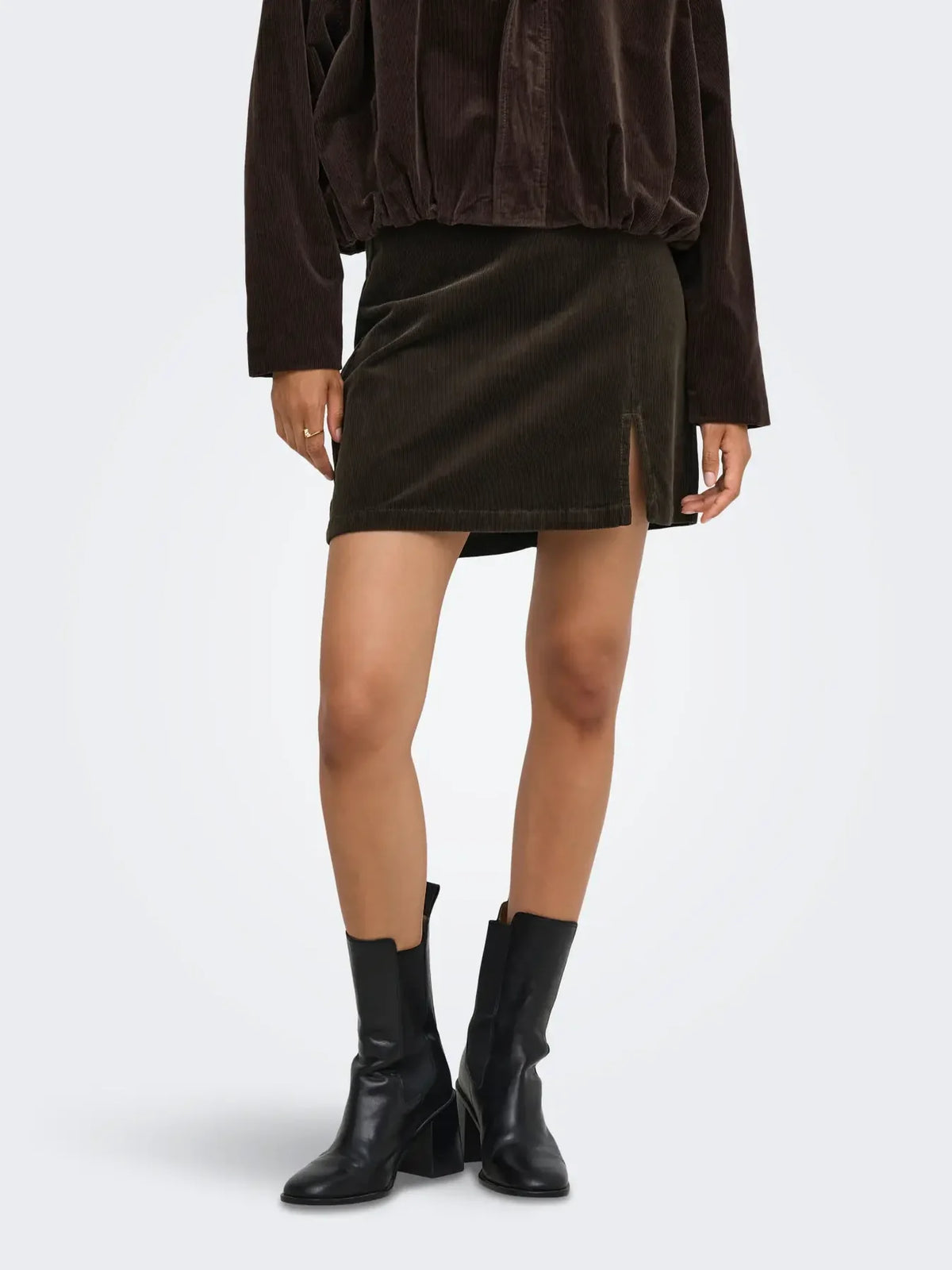 Flora Cord Skirt in Chocolate