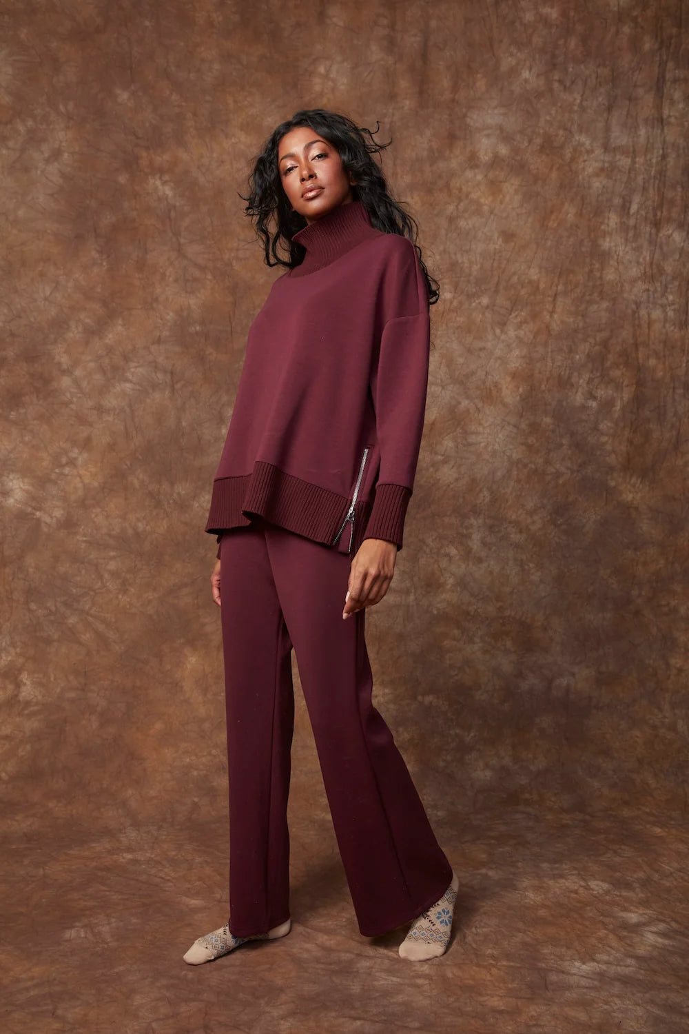Kaitlyn Mock Neck Top in Wine