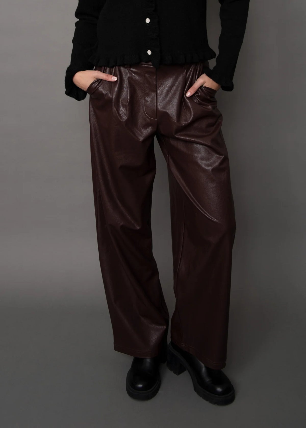 Philona Stretch Vegan Leather Pant in Brunette