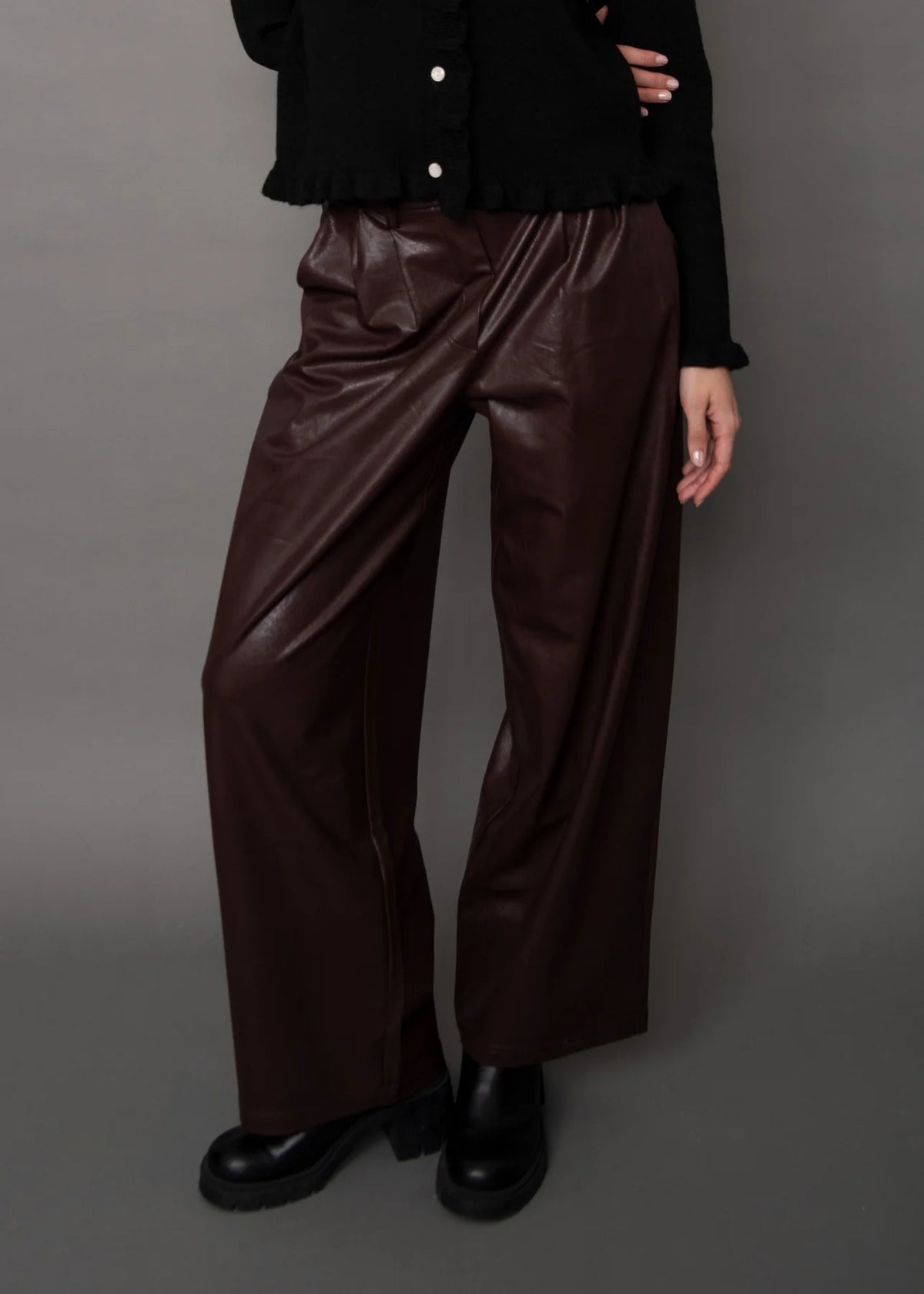 Philona Stretch Vegan Leather Pant in Brunette