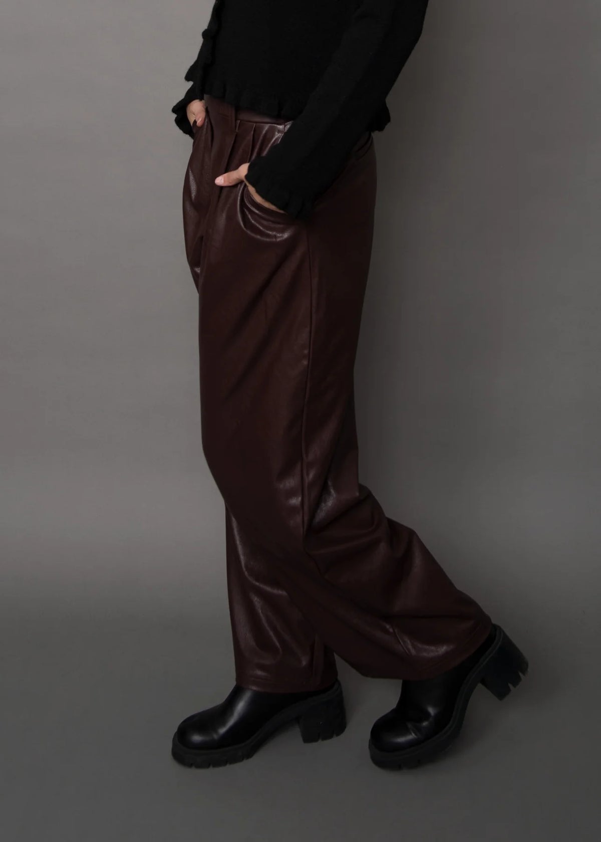 Philona Stretch Vegan Leather Pant in Brunette