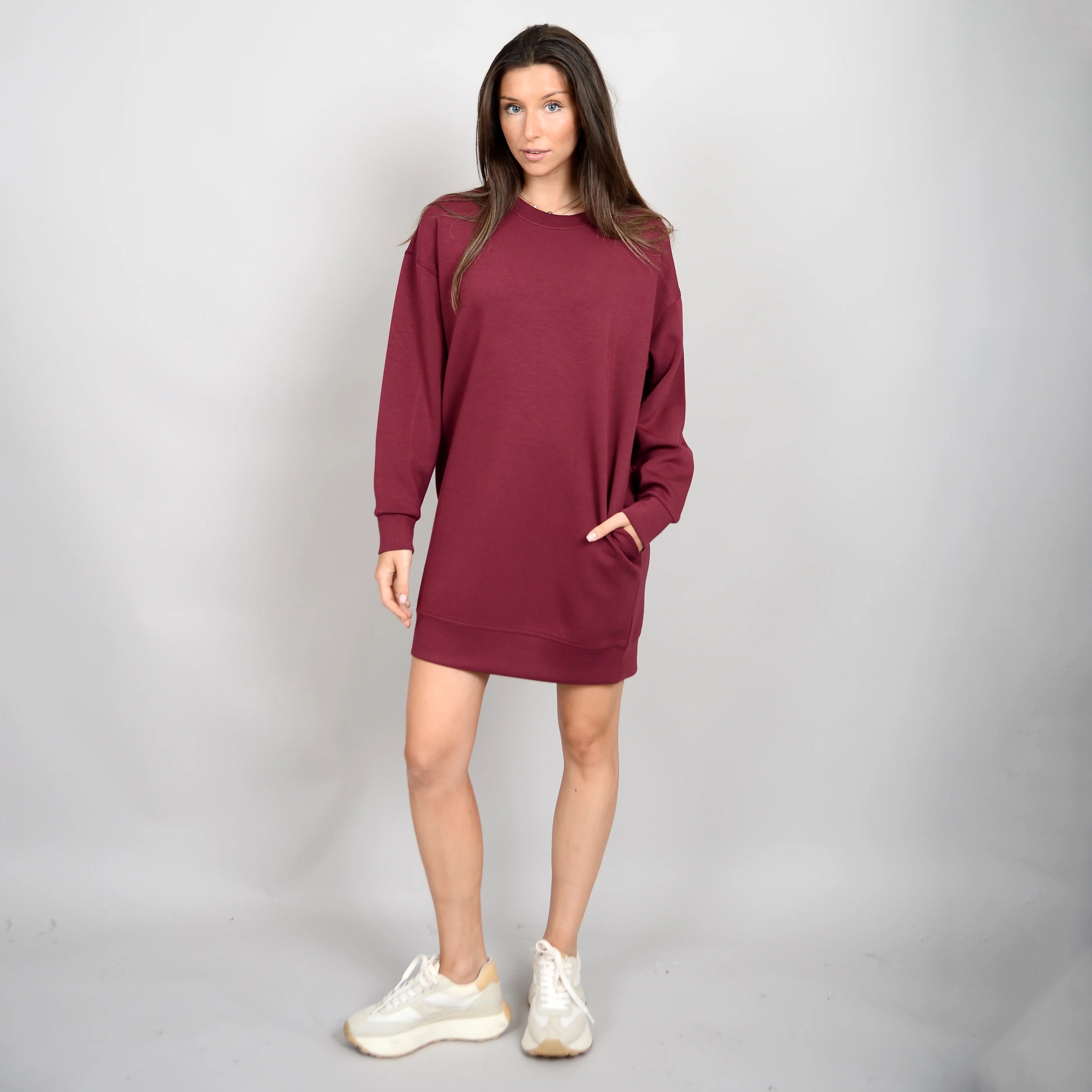 Lucis Knit Long Dress in Oxblood | Scuba Collection