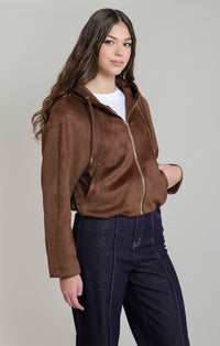 Monroe Faux Suede Hooded Bomber
