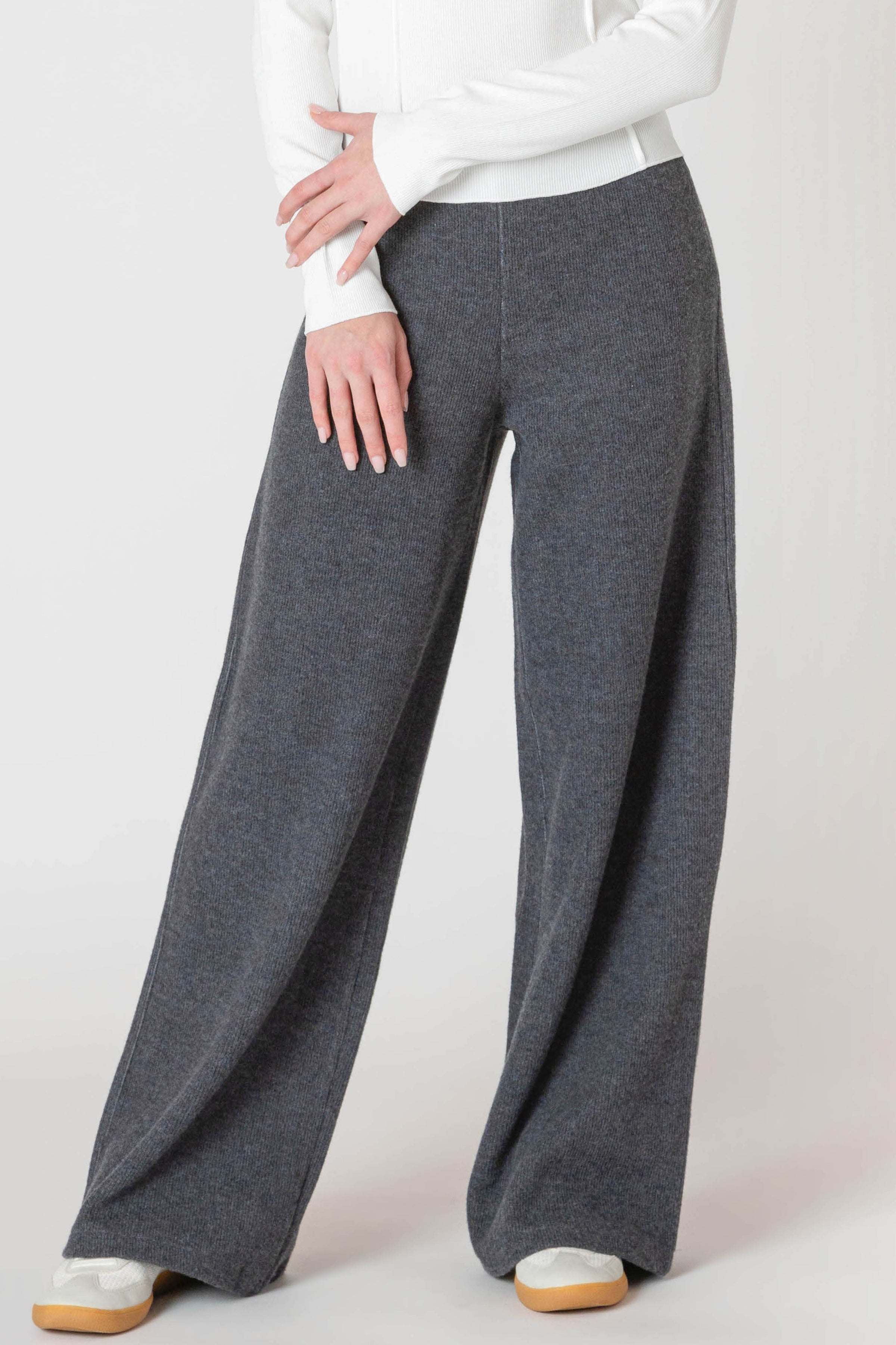 Knit Cardigan + Wide Leg Pant Set | Charcoal
