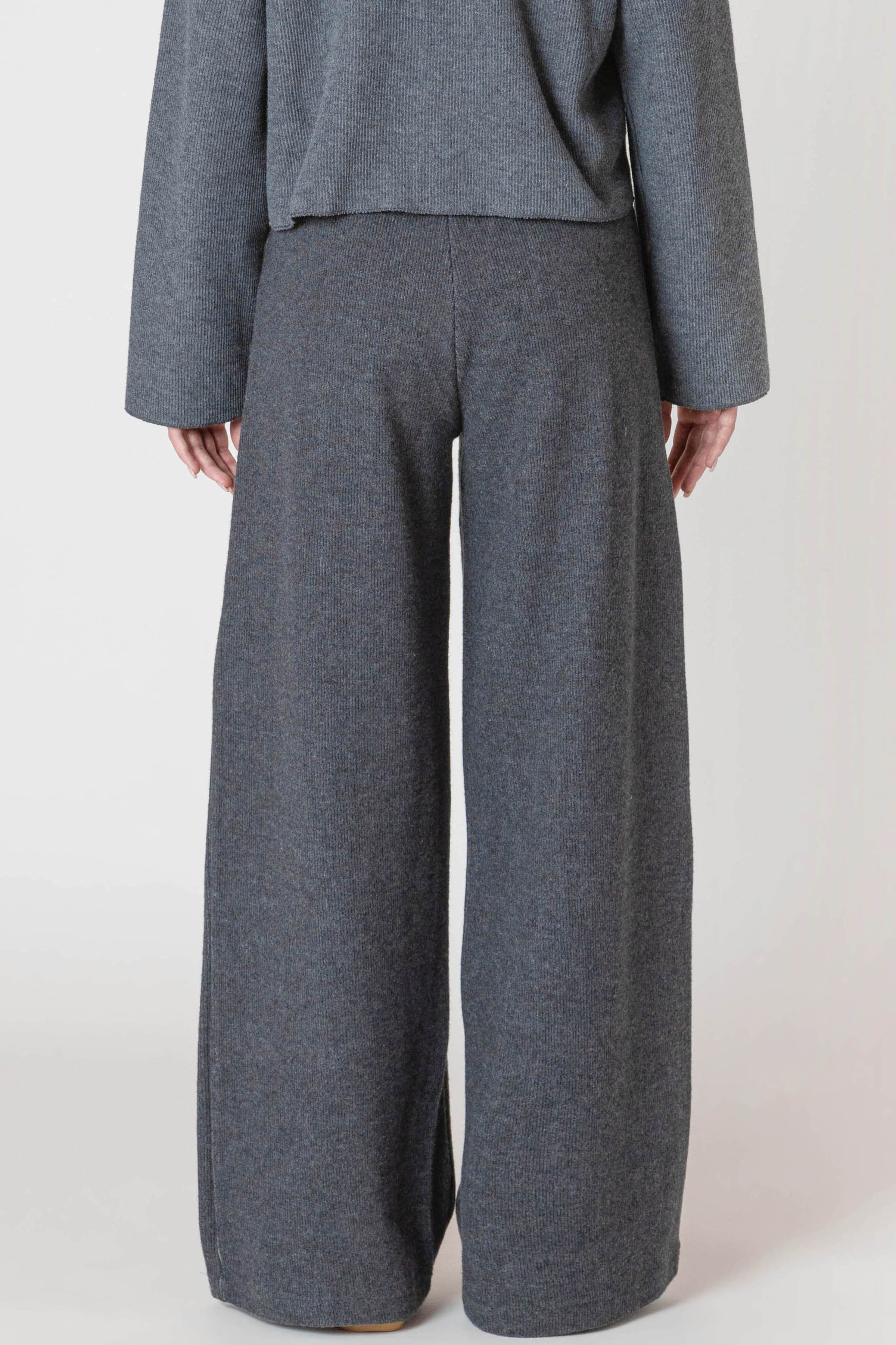 Knit Cardigan + Wide Leg Pant Set | Charcoal