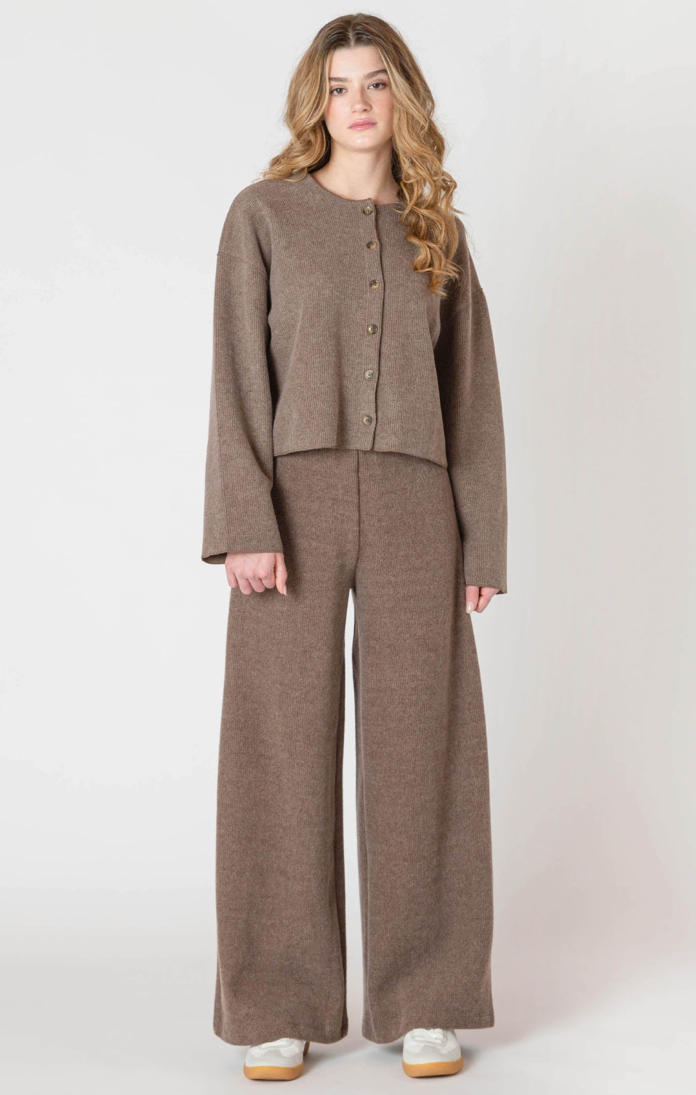 Knit Cardigan + Wide Leg Pant Set | Mocha