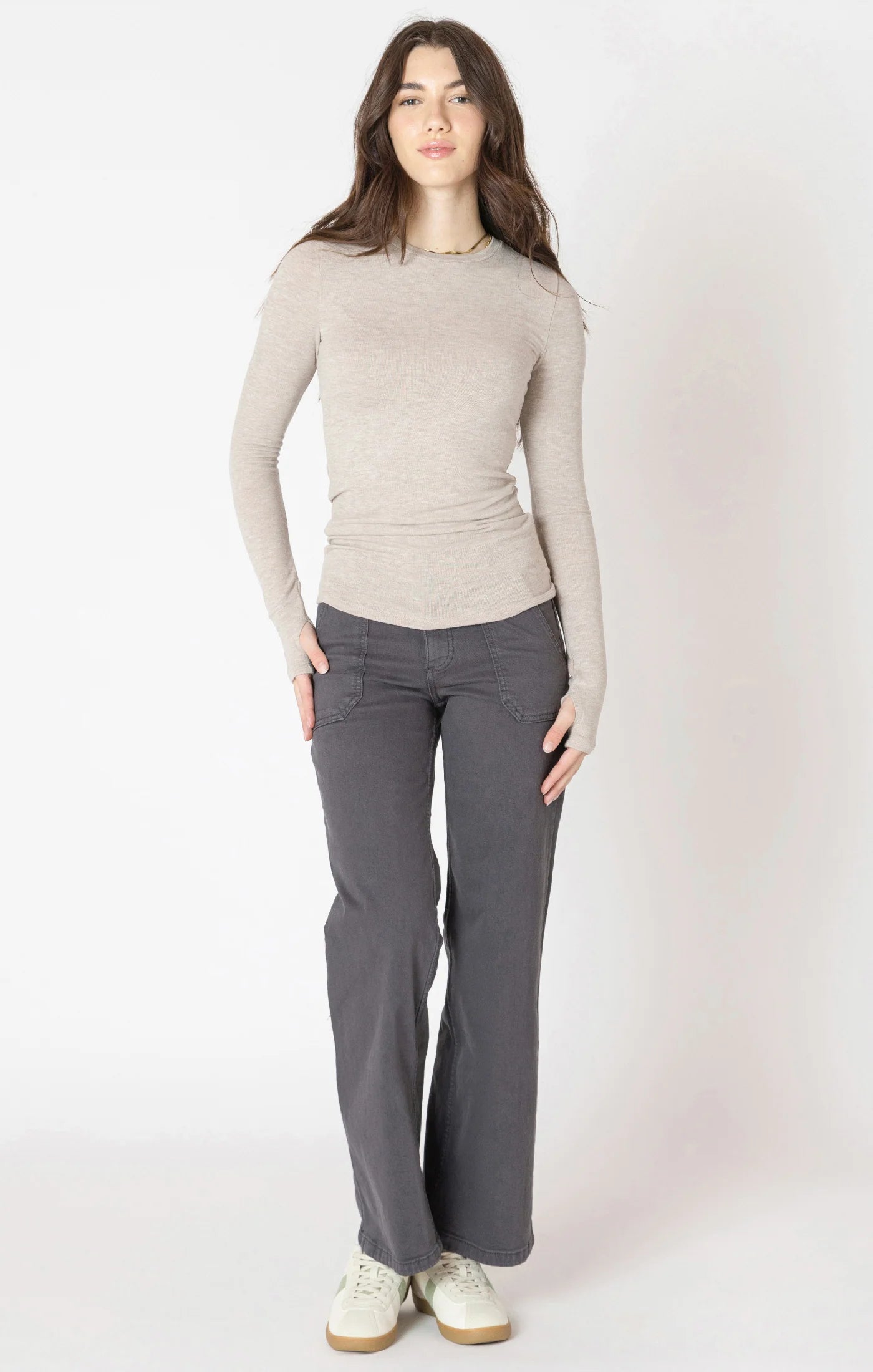 Brushed Crewneck Tee in Light Heather Taupe