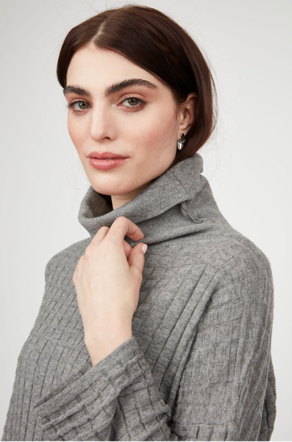 Waffle Knit Sweater in Grey