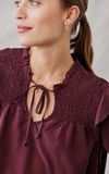 Long Sleeve Smocked Ruffle Pullover in Wildberry