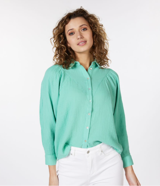 V-Neck Waffle Blouse In Jade