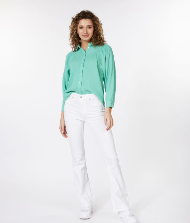 V-Neck Waffle Blouse In Jade