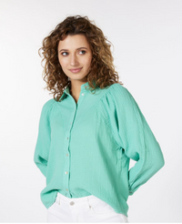 V-Neck Waffle Blouse In Jade