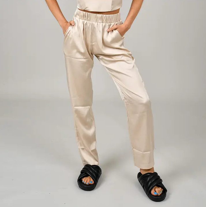 Pattie Pull-On Satin Pant In Champange may