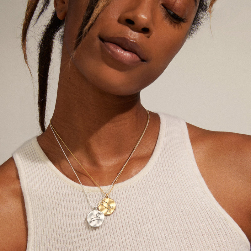 Gemini Zodiac Coin Necklace | Silver + Gold Plated