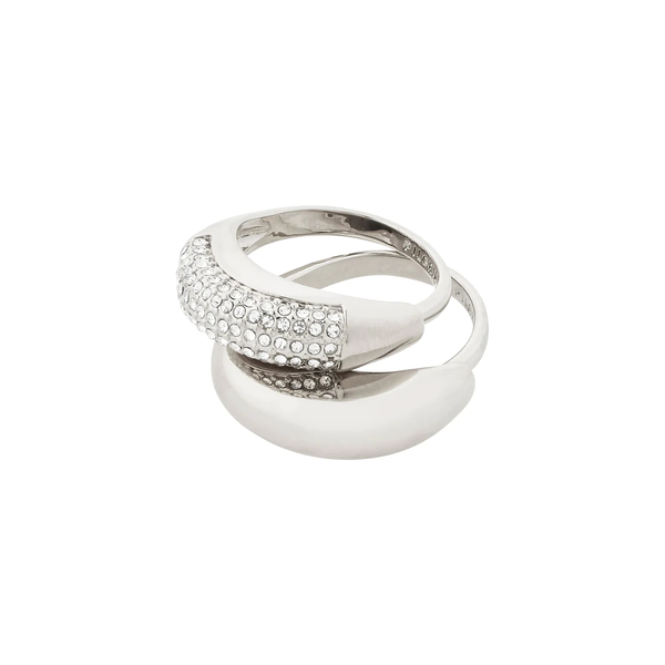 LEARN recycled crystal rings 2-in-1 set Silver-plated
