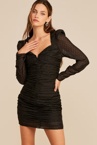 Ruched Front Long Sleeve Dress in Black