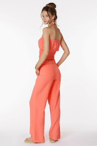 Paper Bag Waist Wide Leg Pant in Hot Coral